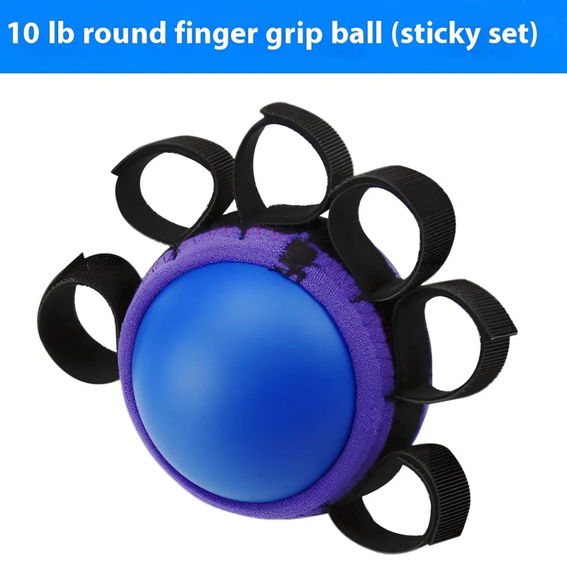 Four-finger grip training ball with 10×9cm dimensions and elastic PU construction for targeted hand strength development and therapeutic massage applications