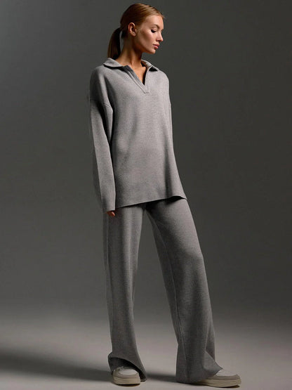 Women's stylish and comfortable cotton two-piece sweater set for fall and winter