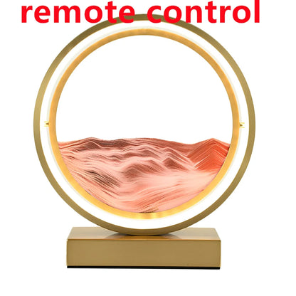 Black and white quicksand table lamp, 295mm tall with LED lights and remote control, coloured sand in glass chamber