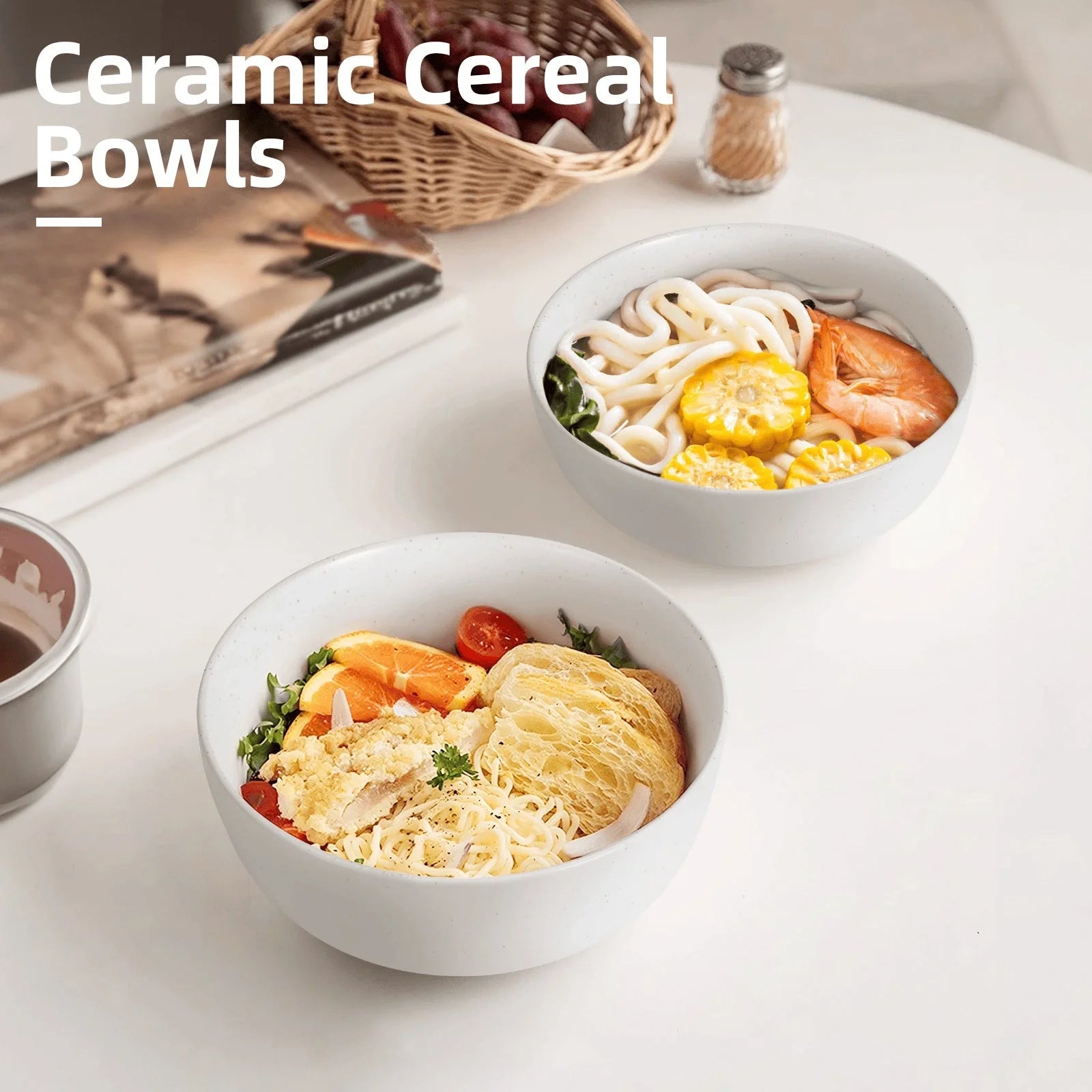 Elegant 4-piece ceramic bowl set, perfect for cereals, salads, and more. Microwave, oven, and dishwasher safe.