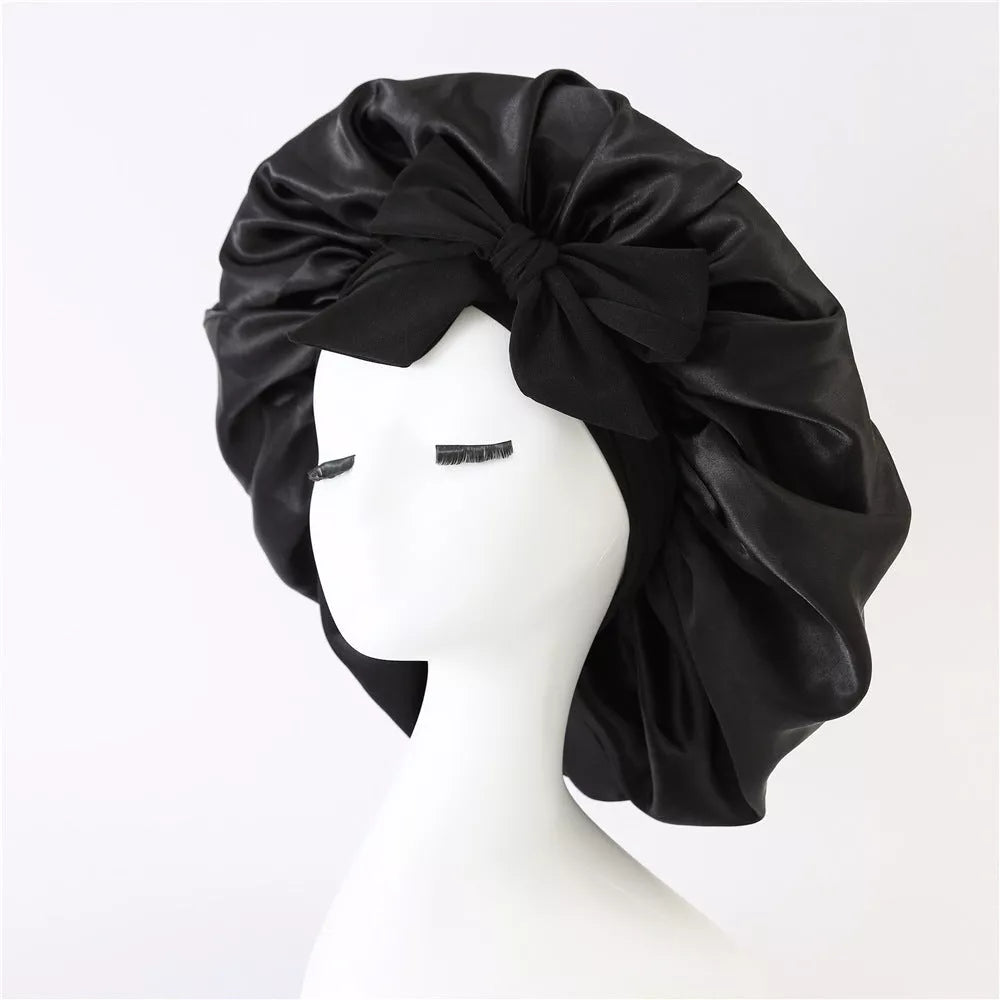 Double-layer silk bonnet for sleeping in various colors