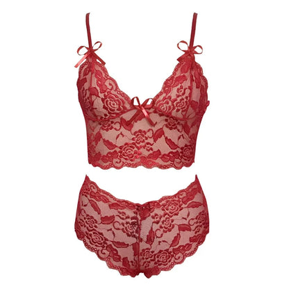Women's adjustable lace lingerie set with chest wrap fastening in multiple colours