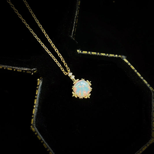 Opal Court Style Glow Gold Plated 14k Yellow Gold Necklace with unique flower pendant