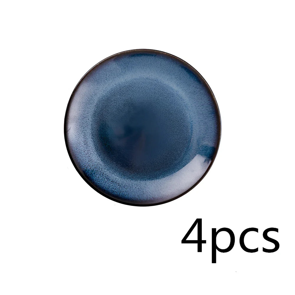 Blue kiln variation porcelain shallow plate, 7.5-inch 19.3 cm size, modern simple design for pasta and steak