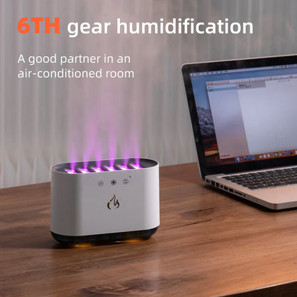 White ultrasonic humidifier with 7-colour LED lights and 360° rotating mist nozzle