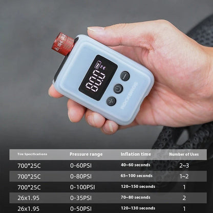 Black portable electric bike pump with TYPE-C charging port and multiple inflation nozzles