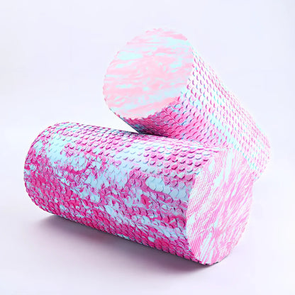 Pink 30cm floating foam roller for yoga back massage, 15cm diameter EVA construction
