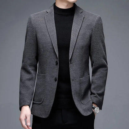 Men's solid colour woolen winter jacket in loose fitting casual business style