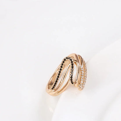 Women's copper ring with micro-inlaid zircon stones and electroplated finish in WK2230 colour