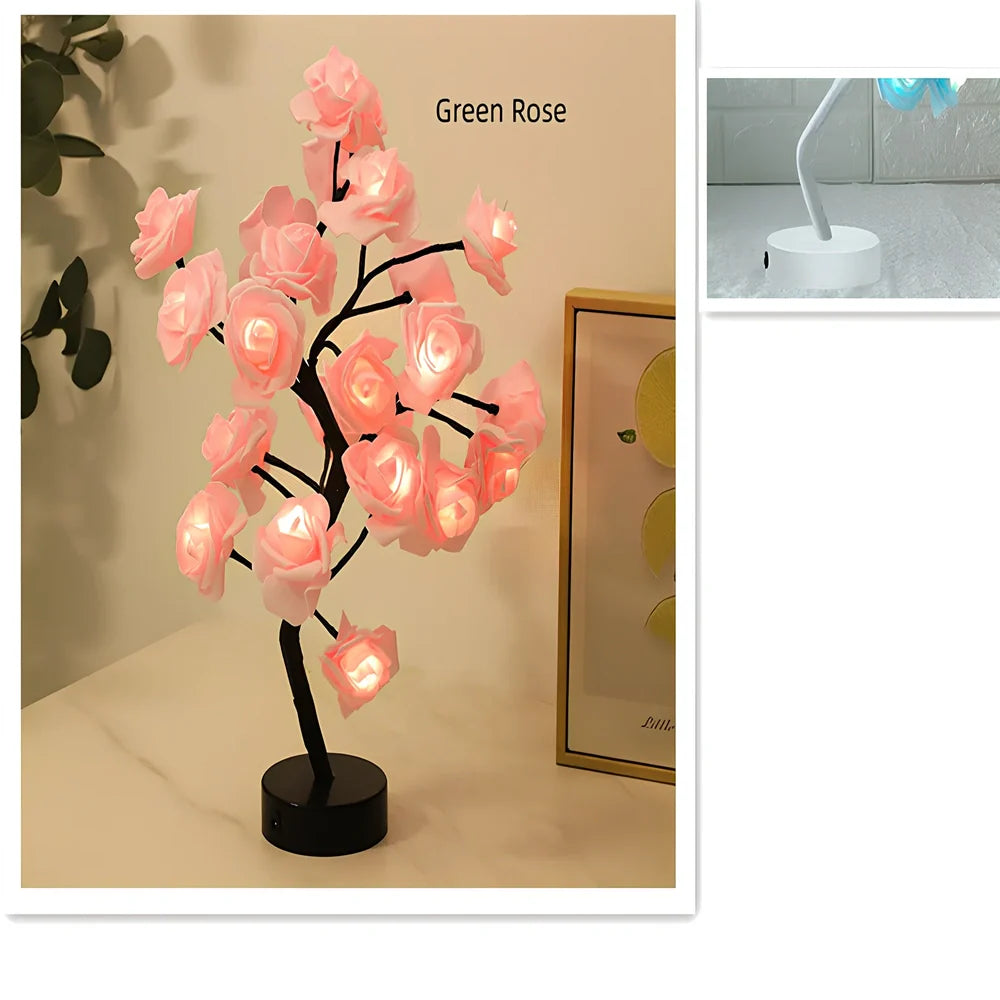LED rose table lamp with flower design measuring 450mm height with USB power connection