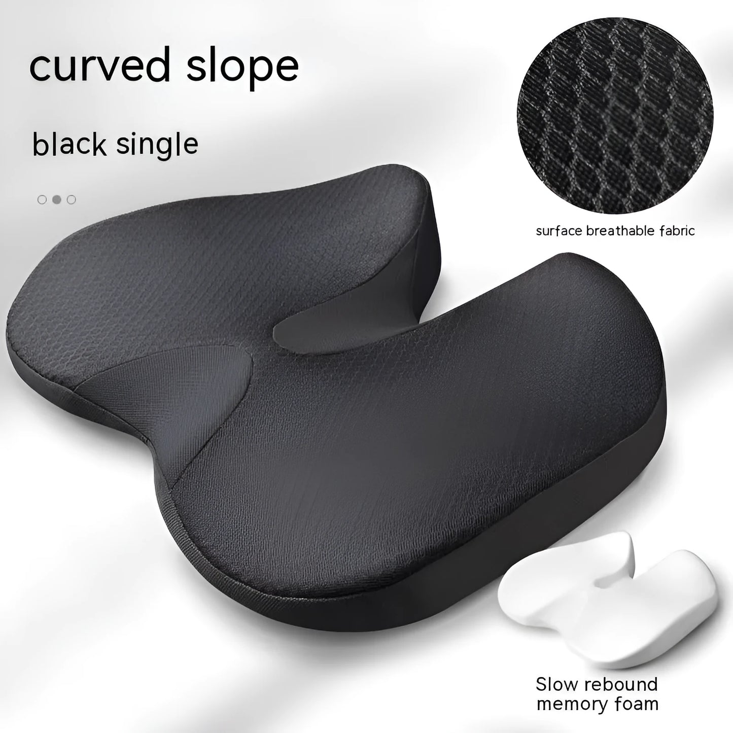 Curved bevel seat cushion in solid colour for tailbone support with memory foam core