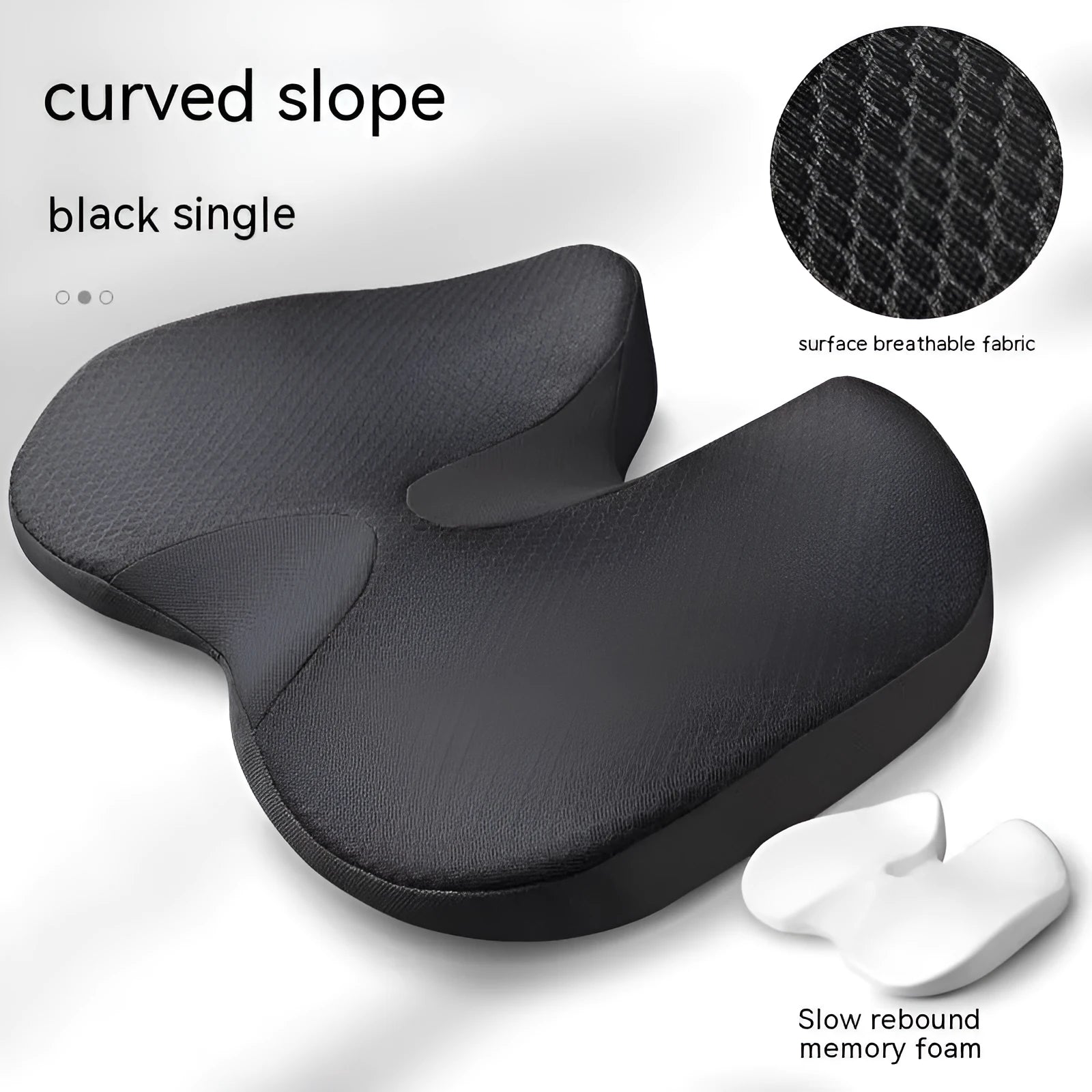Curved bevel seat cushion in solid colour for tailbone support with memory foam core