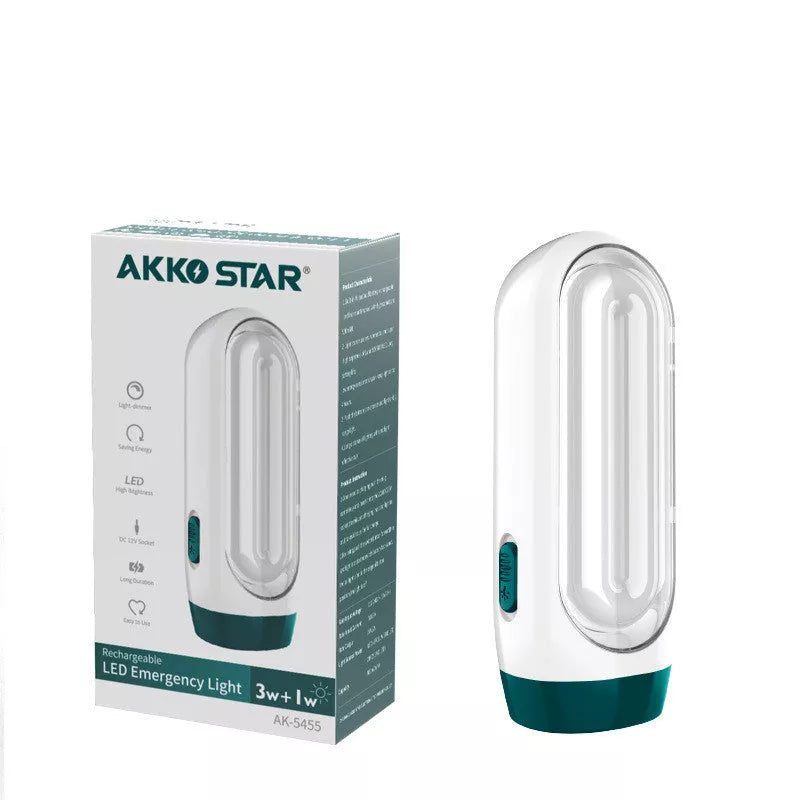 Compact LED camping light with 500m range and hand pressure charging feature