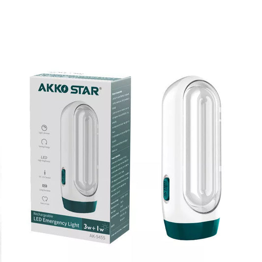 Compact LED camping light with 500m range and hand pressure charging feature