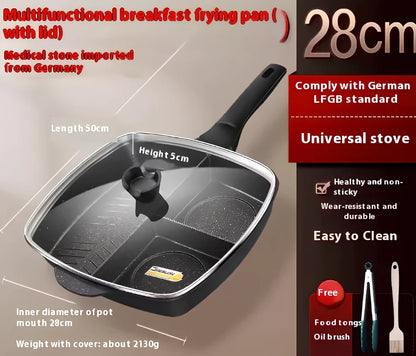Black three-in-one omelette pan with medical stone non-stick coating and 4.5cm depth for breakfast cooking