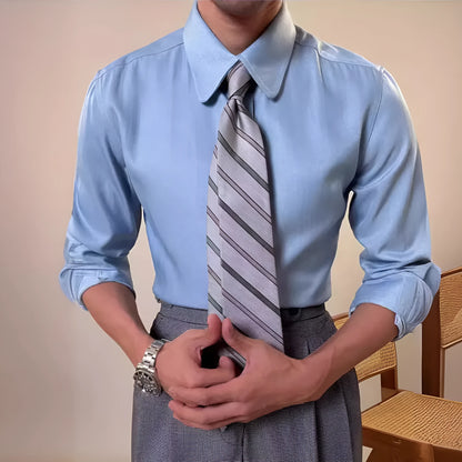 Men's slim fit business casual shirt with round collar in light blue and dark blue colour options