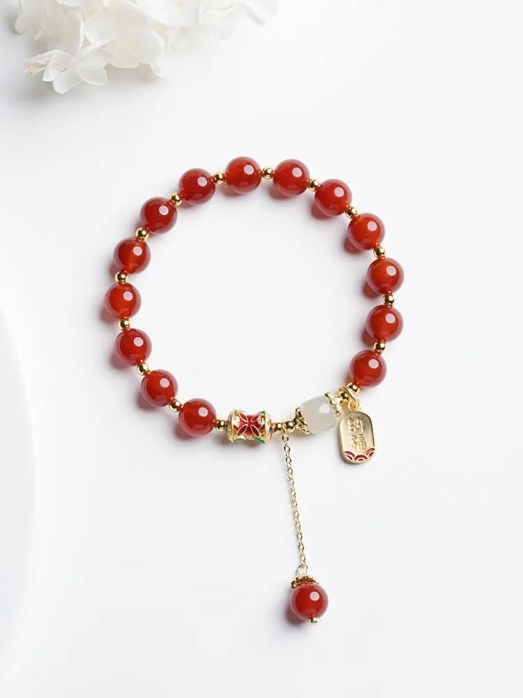 Red agate hetian jade beads bracelet for women with gold-plated finish in three style variations