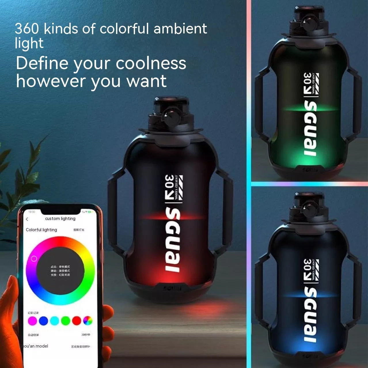 Smart Sports Bottle T30 in Matte Black with wireless charging coaster