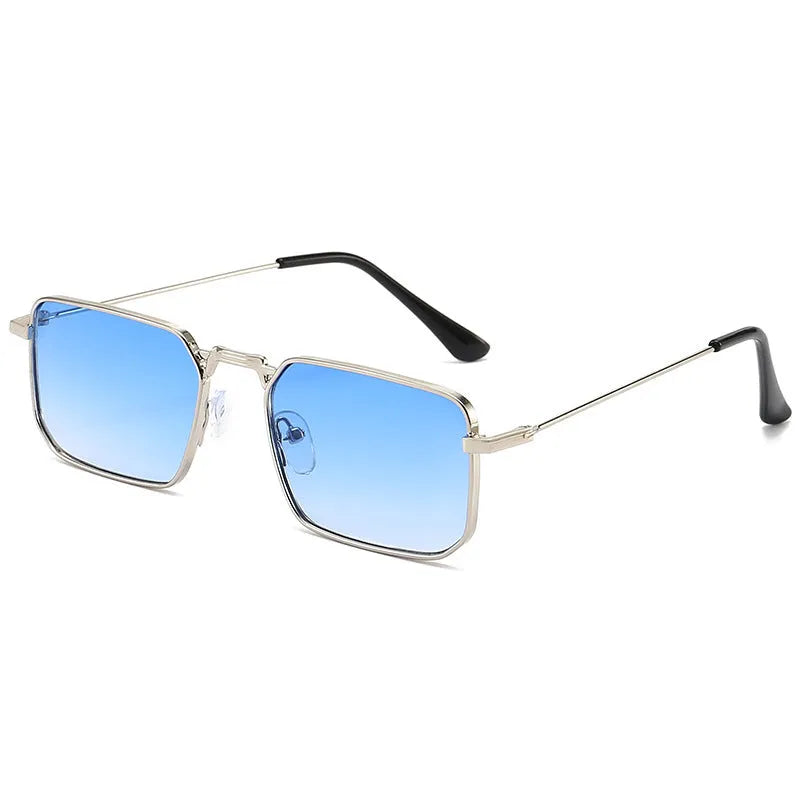 Square men's steampunk sunglasses with a quadrilateral frame, shown in gold, silver, and black colour options.