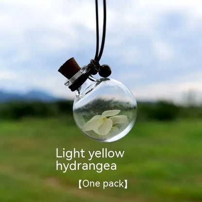 Glass fire extinguisher-shaped car perfume pendant with preserved flowers inside