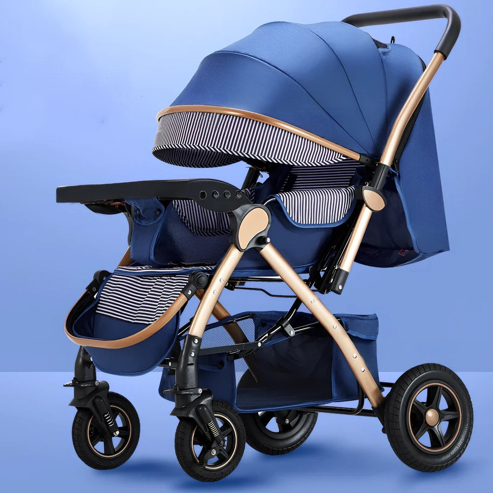 Baby stroller gift box in local gold frame with khaki blended fabric and 20cm rubber rear wheels for newborn use