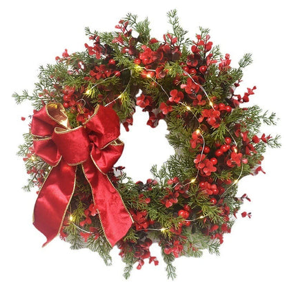 45CM Artificial Cherry Pattern Christmas Wreath with LED Lights for festive holiday decoration
