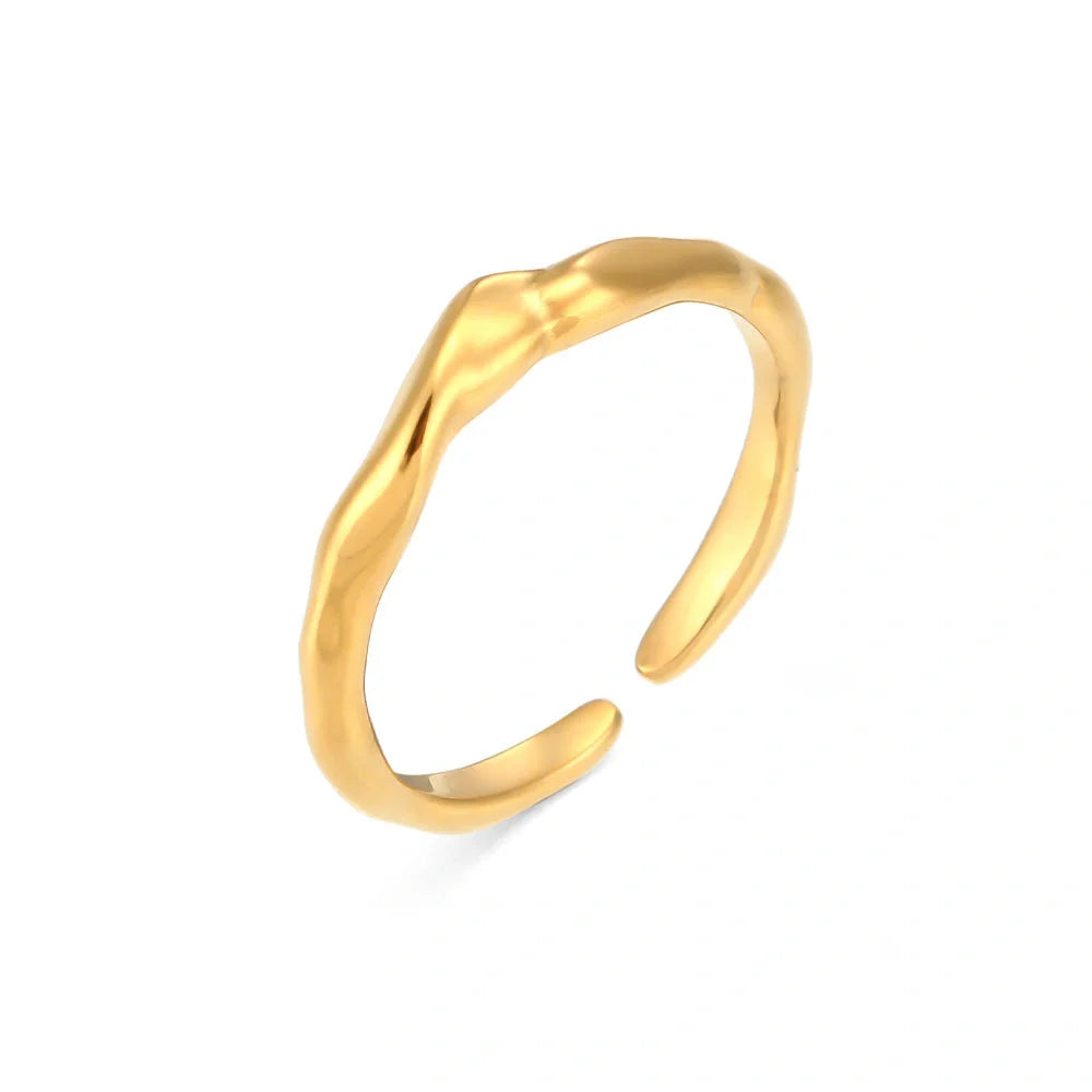 Elegant gold stainless steel bamboo ring with adjustable opening