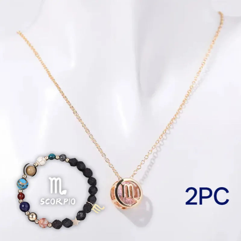 Natural stone beaded necklace and matching bracelet jewellery set with semi-precious gemstones