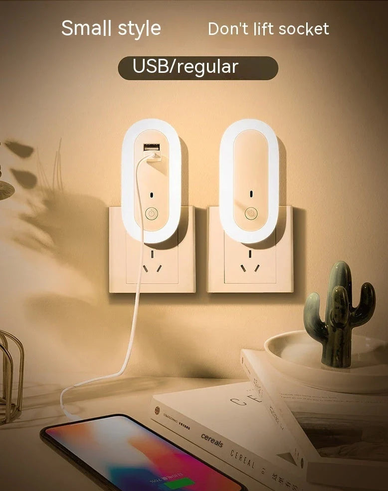 Oval small night lamp with dual USB ports and remote control measuring 50x61x104mm