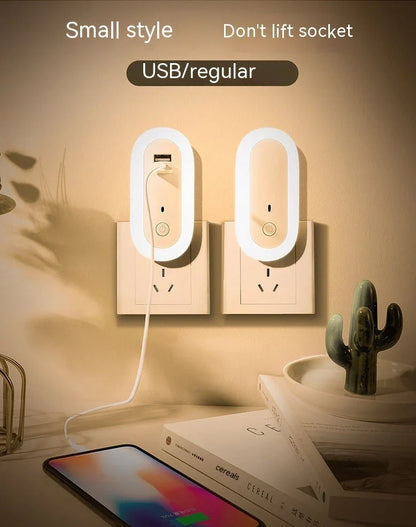 Oval small night lamp with dual USB ports and remote control measuring 50x61x104mm