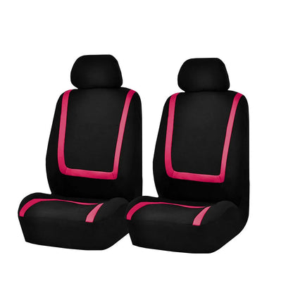 Fully enclosed fabric car seat cover set showing front and rear seat protection in a beige and black colour combination.