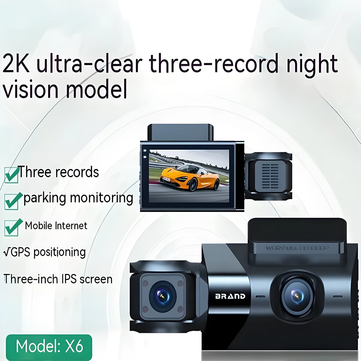 Black car dash camera with 5-inch screen on a windscreen mounting bracket.