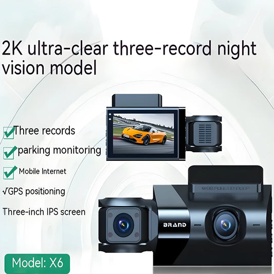 Black car dash camera with 5-inch screen on a windscreen mounting bracket.