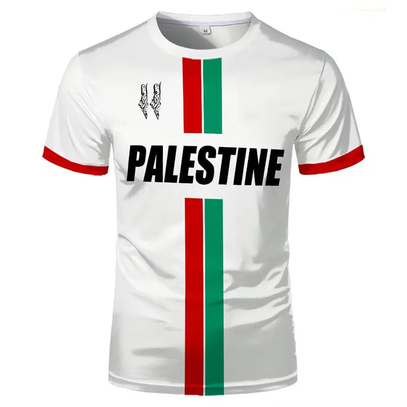 3D Printed Football T-shirt with half-sleeve design in street fashion style, available in black or white across 10 sizes from XS to 6XL, featuring a dark style 3D/stereo pattern printed on spandex fabric.
