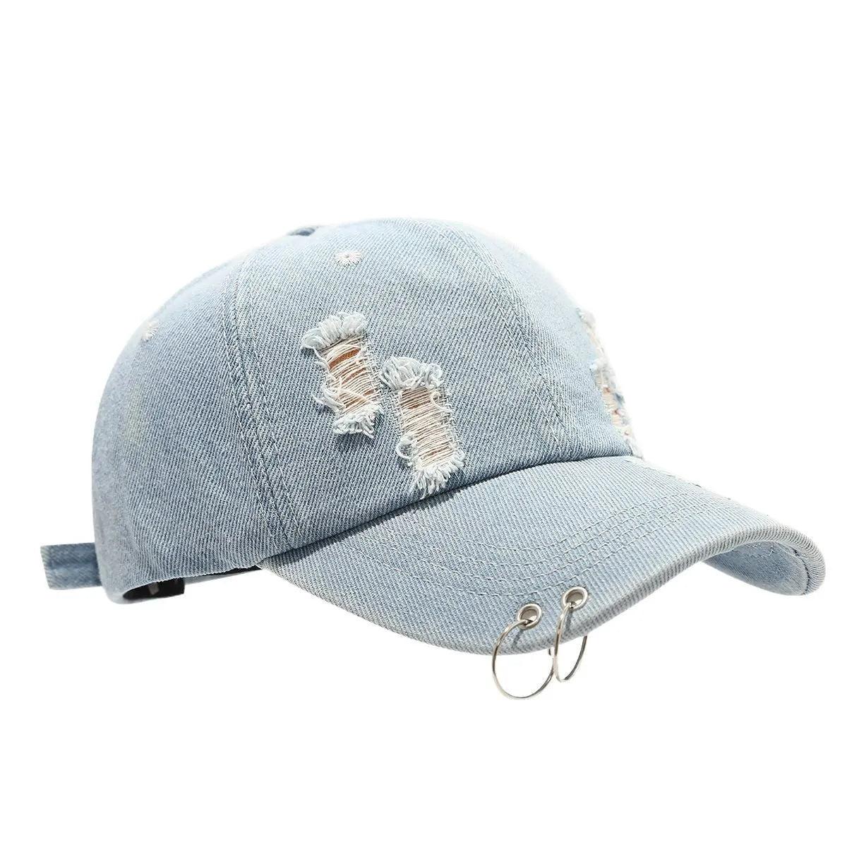 Men's adjustable denim baseball cap with dome crown in black, white or light blue