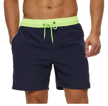 Men's blue athletic shorts with zippered pocket and drawstring waist for running and fitness activities