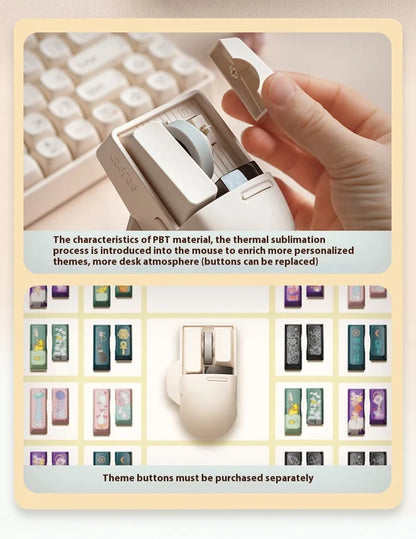 Xiaoqiao wireless mouse in tofu colour with ergonomic shape and four-way roller on desk