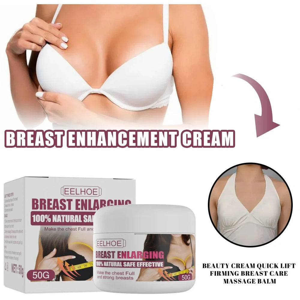 White breast firming cream in 5x4.2cm container with 50g net content for lifting treatment