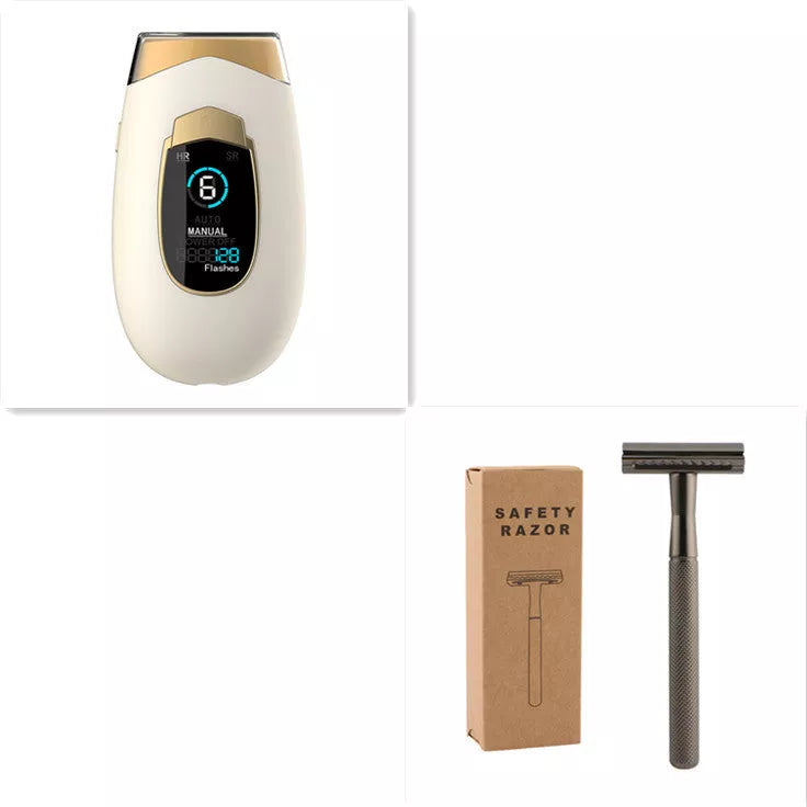 Laser hair removal device for home use in various colors with goggles and power adapter