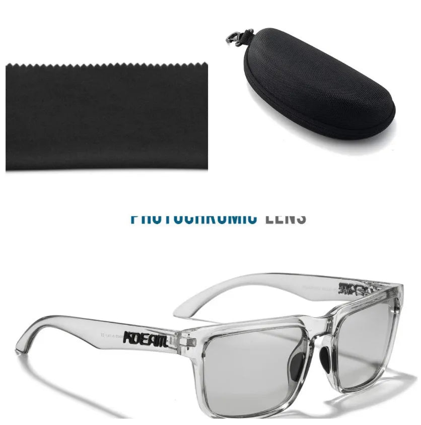 Square polarised sunglasses with TAC lenses and a PC frame, shown in one of 12 available colour options.