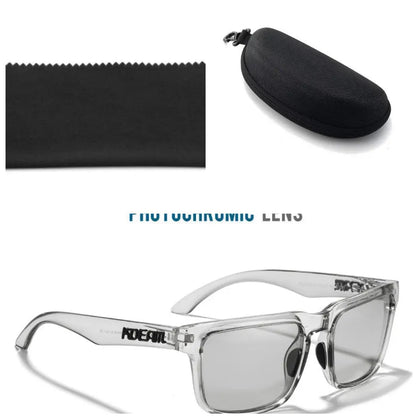 Square polarised sunglasses with TAC lenses and a PC frame, shown in one of 12 available colour options.