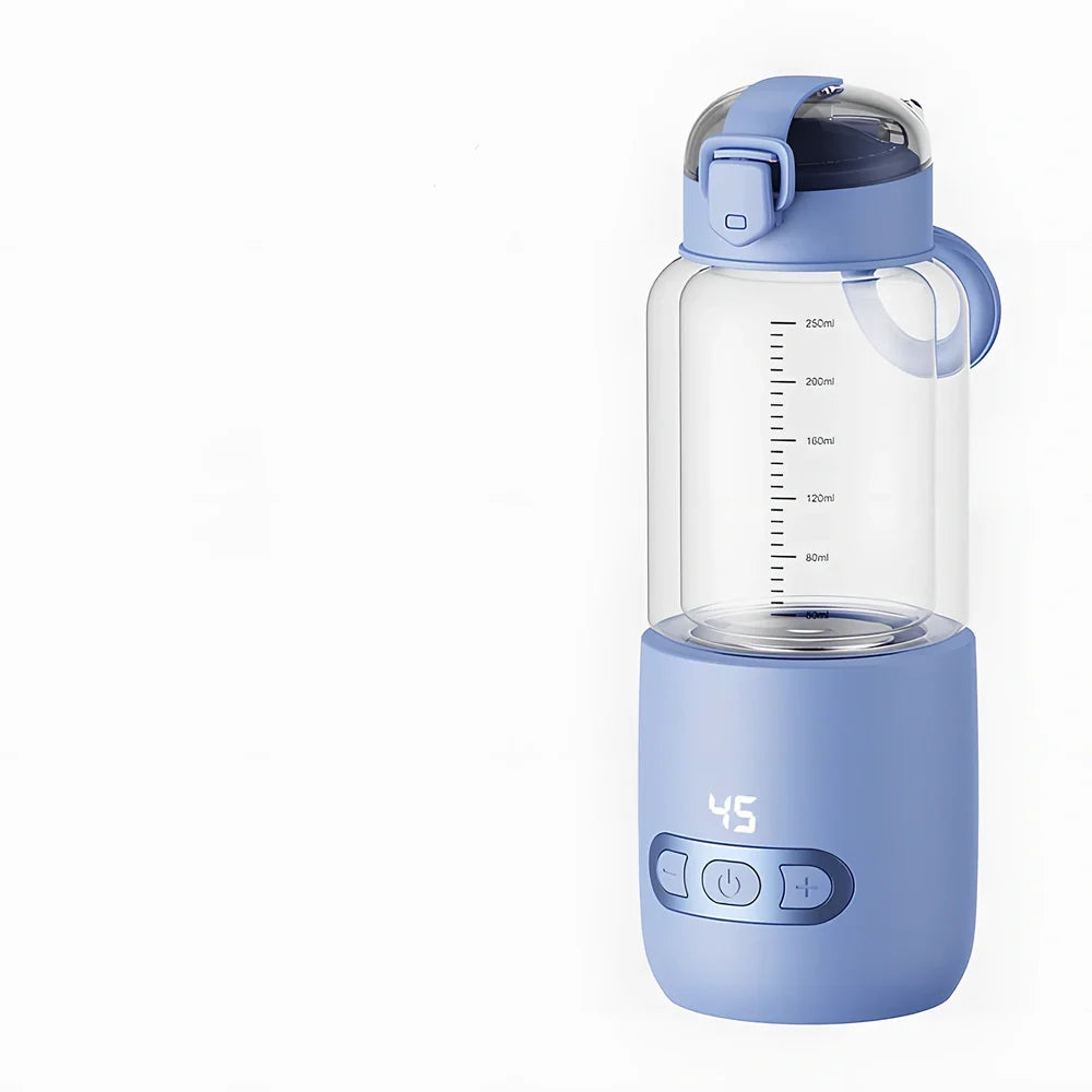 Wireless portable milk mixer with glass construction maintaining constant 37°C temperature for baby formula
