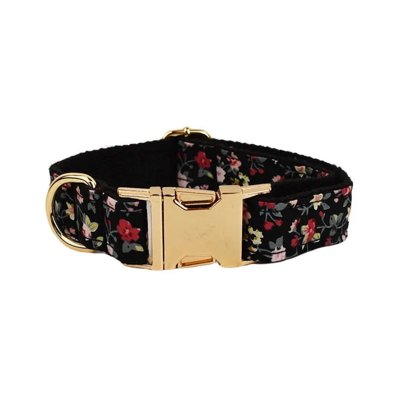 Pet dog collar and leash set with removable bow lettering and matching vest in cloth fabric, available in five sizes from XS to XL for small to large dogs with bow, dog collar, dog leash, dog vest four-piece gift option