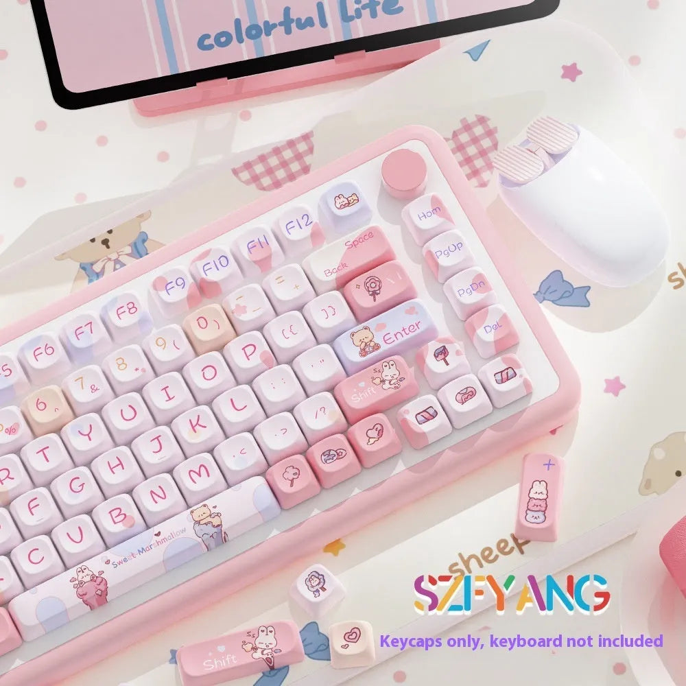 Sweet Cotton Candy coloured  profile PBT plastic keycap set for mechanical keyboards, shown in a full 120-key layout.