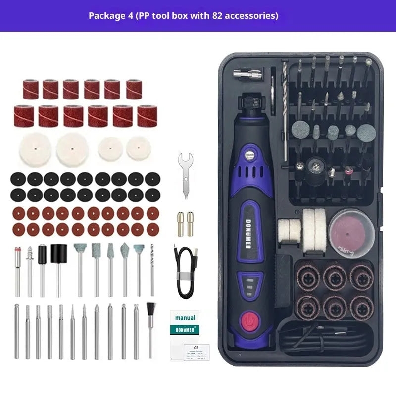 Mini electric drill engraving machine with PP tool box and 82 accessories for engraving polishing cutting grinding