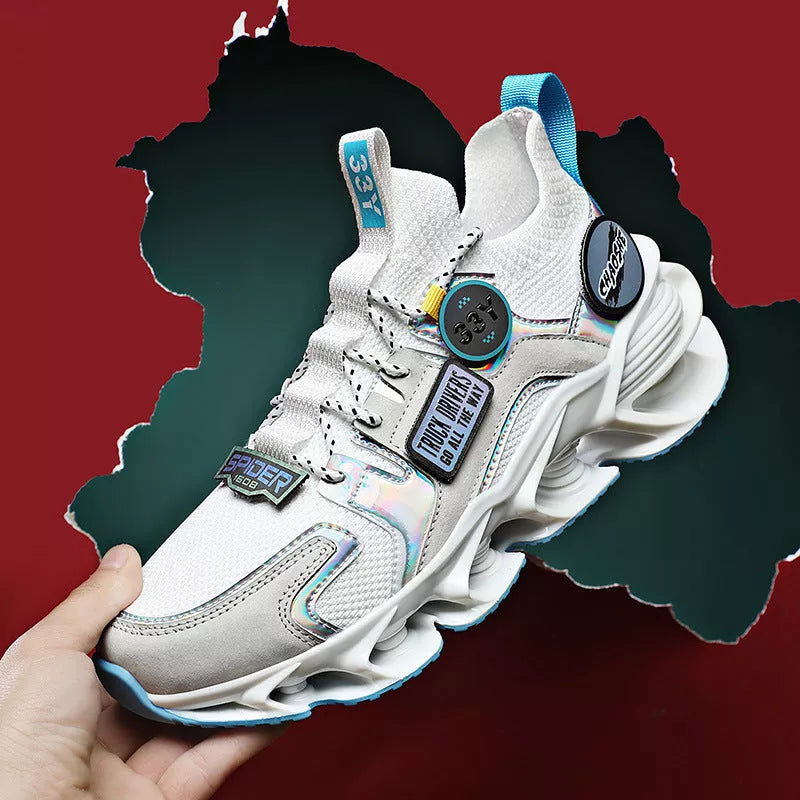 Men's Hollow Blade Shock Absorption Sports Shoes in Apricot, Black, and White