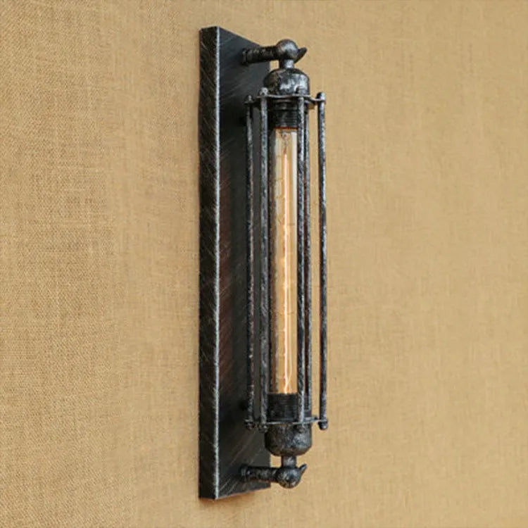 Industrial retro flute iron wall lamp in black finish, 110mm by 470mm size, antique style design