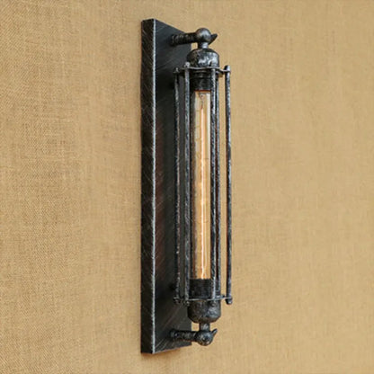 Industrial retro flute iron wall lamp in black finish, 110mm by 470mm size, antique style design