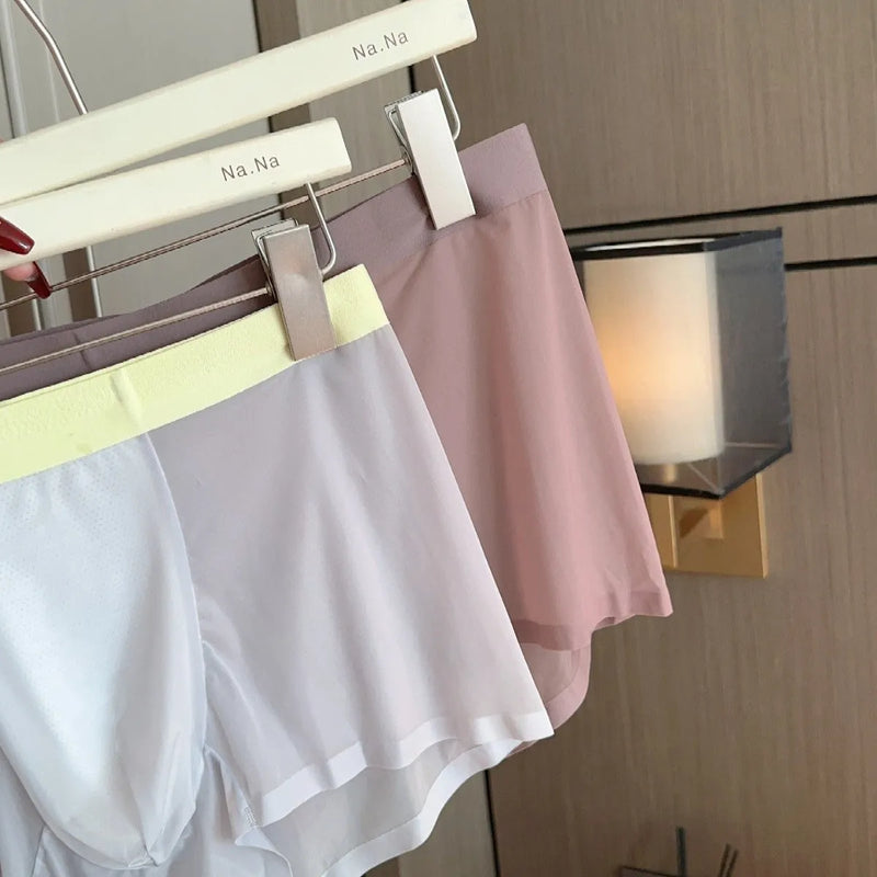 Ultra-thin Nude Colour Feel Cool Honeycomb Crotch Antibacterial Seamless Men's Boxers: Mid-waist design with nylon fabric for quick-drying and breathable wear, available in 11 colours and 5 sizes from L to XXXXL.