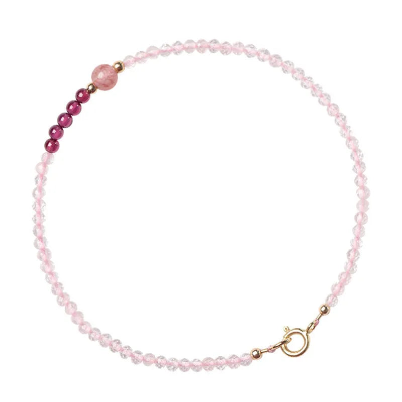 Handmade pink crystal bracelet with strawberry quartz sections, available in 14cm, 15cm and 16cm lengths